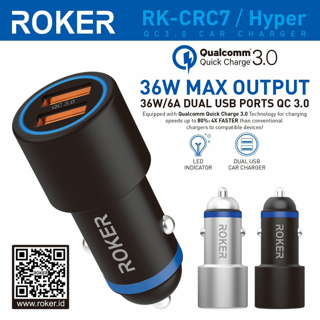 SAVER ROKER HYPER RK-CRC7 Dual Output 6A Quick Charger Car Charger Roker Hyper 36W MAX OUTPUT