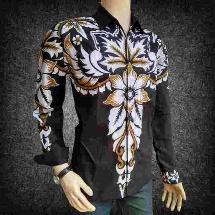 Kemeja Hem Baju Batik Pria Lengan Panjang Cakra Hitam