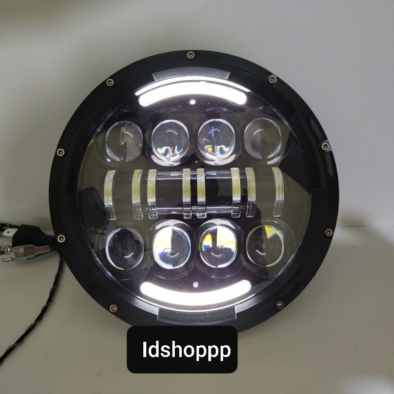 Lampu LED daymaker spider Lensa cembung senja putih dan kuning 7 inch 18 mata led