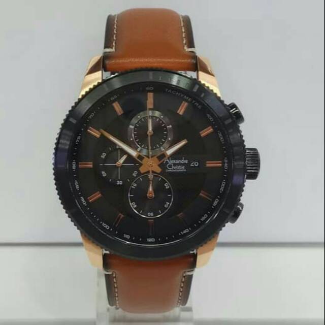 JAM TANGAN PRIA ALEXANDRE CHRISTIE AC 6501 COWOK ROSEGOLD BLACK LEATHER BROWN / ROSE GOLD HITAM