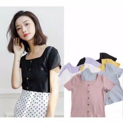 ilook | Keiko Button Top RIB | Baju Wanita Crop Top - Fit to L-2