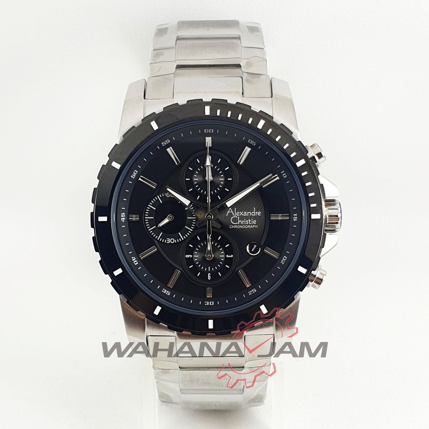 Alexandre Christie AC 6141 MCBTBBA / AC6141 MC BTBBA Jam Tangan Pria Rantai Steel Putih Hitam