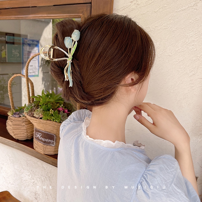 IFYOU Jepit Rambut Bentuk Hati Tulip Bahan Alloy Gaya Vintage Korea Untuk Wanita