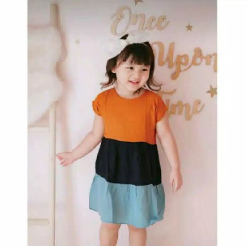 (1-8 Thn) Daster Dress Rayon Anak Perempuan Cewek Kombinasi Little bee Usia 1 - 8 Tahun