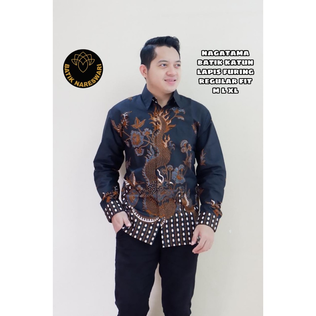 NAGATAMA NARESWARI KEMEJA BATIK PRIA SOLO LENGAN PANJANG PENDEK LAPIS FURING ATASAN PREMIUM MODERN