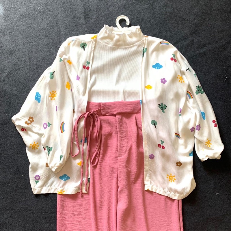 ONE SET KIYOWO OUTER / CRINKLE PANTS-R white dusty tali