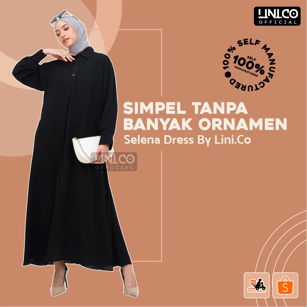 Dress / Gamis Kemeja Polos Hitam Wanita Kiara JetBlack Premium Selena Dress By Lini.Co (REALPICT)
