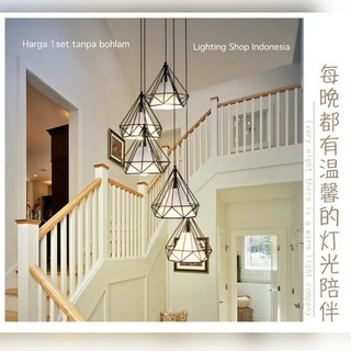 Lampu gantung void tangga diamond kain 5in1 minimalis Lampu gantung void tangga diamond kain 5in1 minimalis