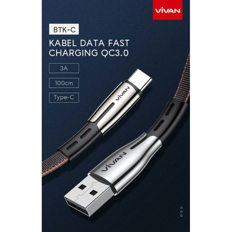 Vivan BTK-C Kabel Data USB Type C Tipe C 3A Fast Charging