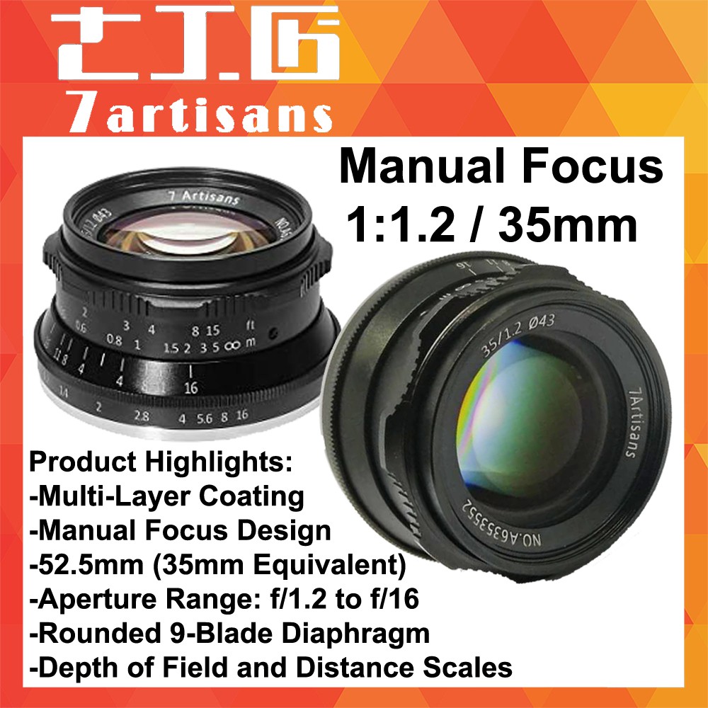 7artisans 35mm F1.2 For Canon EOS-M Mount Black