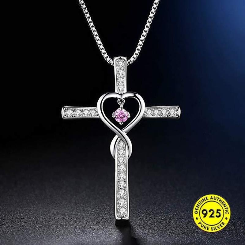 New 925 Silver Cross Inlaid Moissanite Pendant Necklace