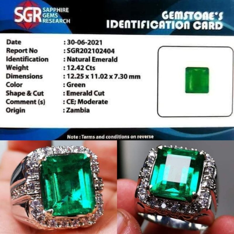 Cod Batu Permata Natural Zambrud Zambia Octagon Kristal Clean Super Quality + Memo Lab