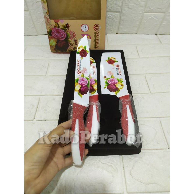 Golok supra set isi 3 - pisau set cantik- pisau golok set motif kembang