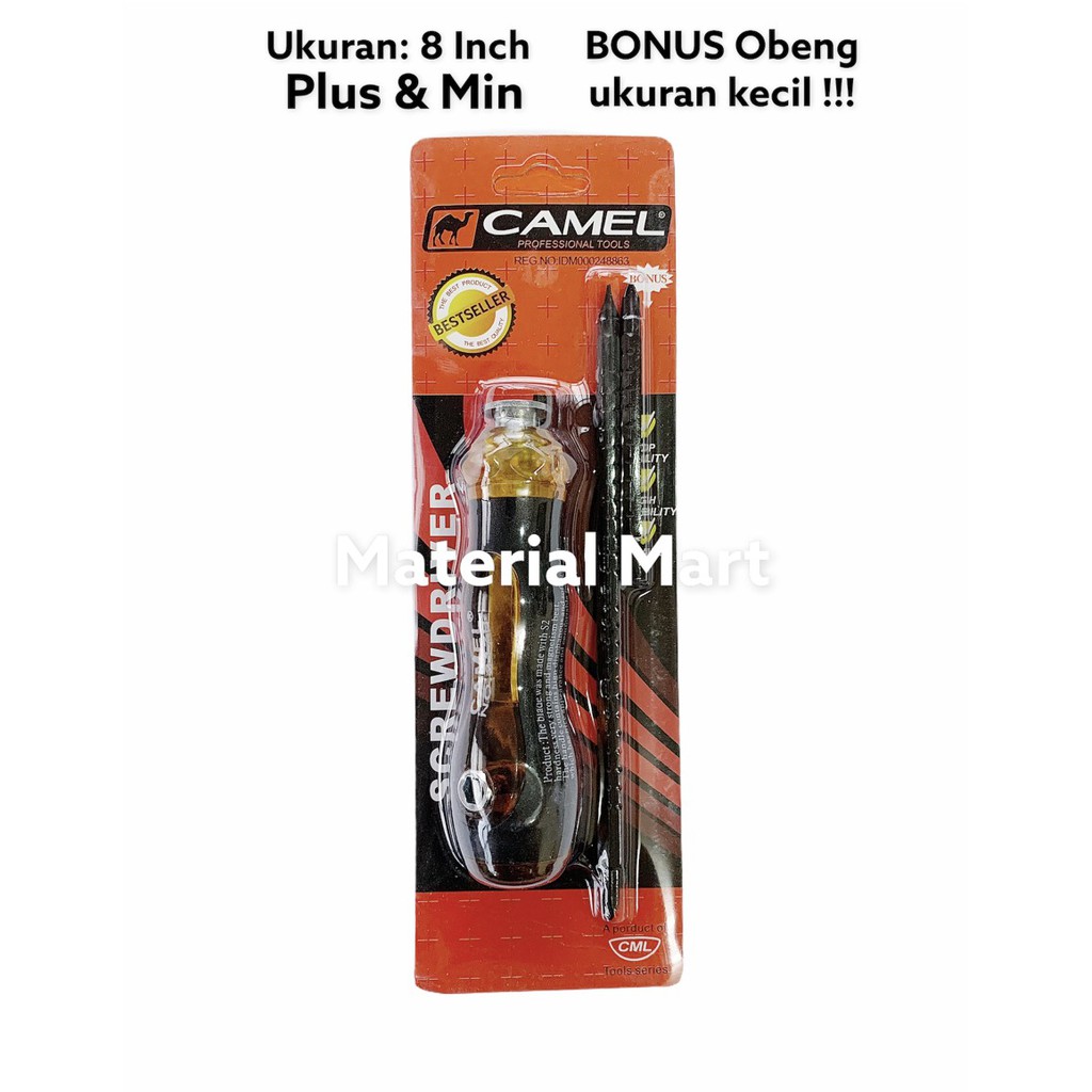 Obeng Bolak Balik Magnet 8 Inch Plus Min - | Screwdriver BB 8&quot; + | Material Mart