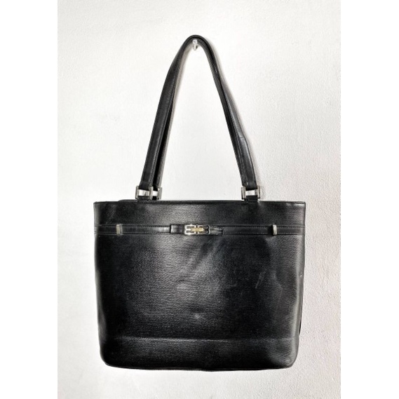 BALENCIAGA Vintage Black Leather tas kantor wanita Preloved