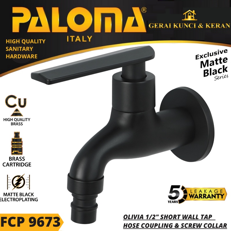 PALOMA FCP 9673 Keran Taman Selang Mesin Cuci Dinding Tembok Kran Air HITAM BLACK MATTE