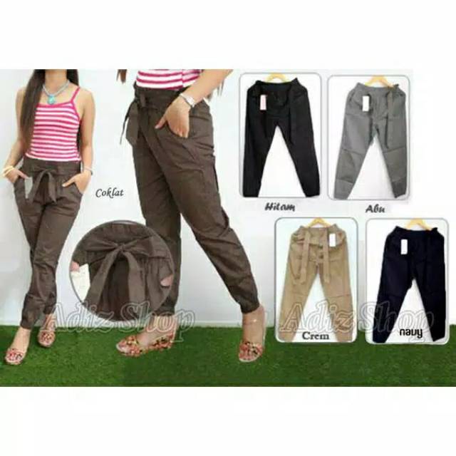 Celana Joger Strit Jogger Pants Cotton Stretch Pita Katun Poplin Wanita Allsize Besar Standar Jumbo