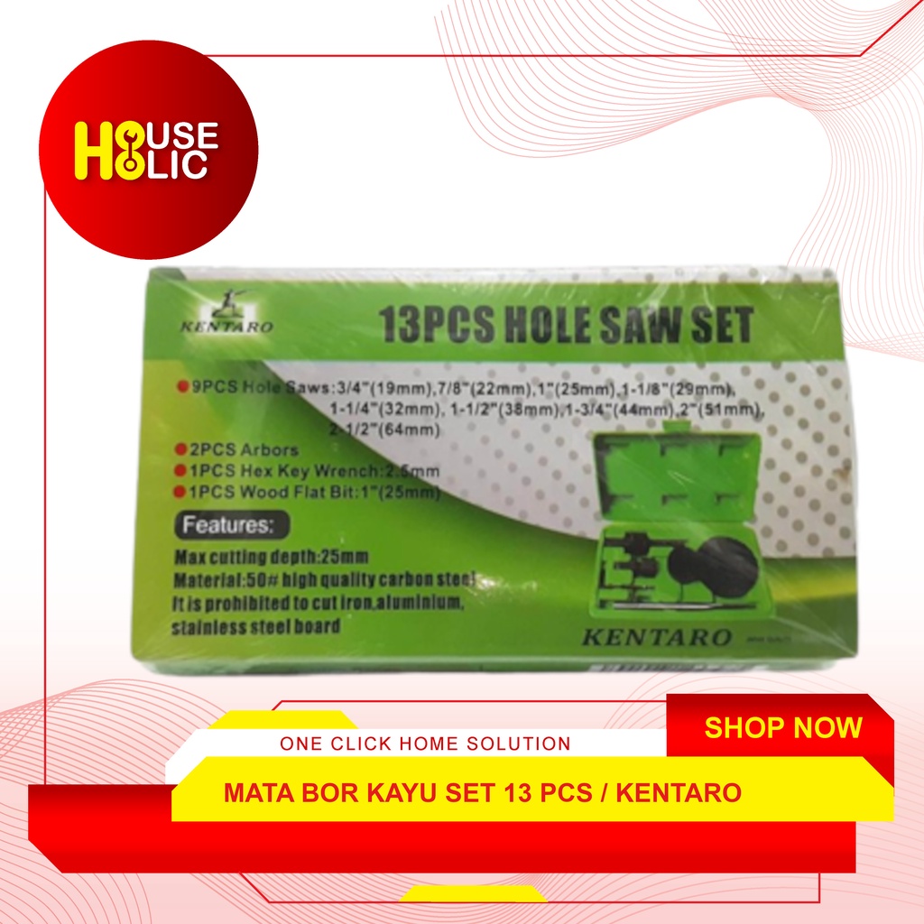 Hole Saw Kit KENTARO 13 Pcs / Holesaw Mata Bor Pelubang Kayu