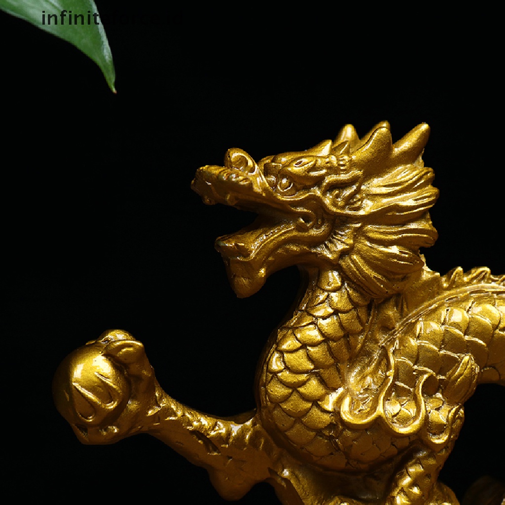 (Infiniteforce.Id) Patung Naga Zodiak Cina Warna Emas Untuk Dekorasi Rumah