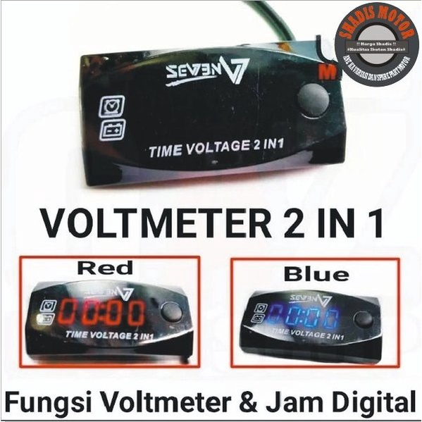 Volt Meter Motor Merk Seven Model Digital Jam Warna Merah