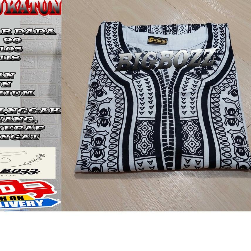 ❊ BIGBOZZ BAJU KATUN MOTIF UJE HITAM PUTIH PRIA DAN WANITA BAJU PANTAI / KAOS PANTAI / BAJU BARONG B