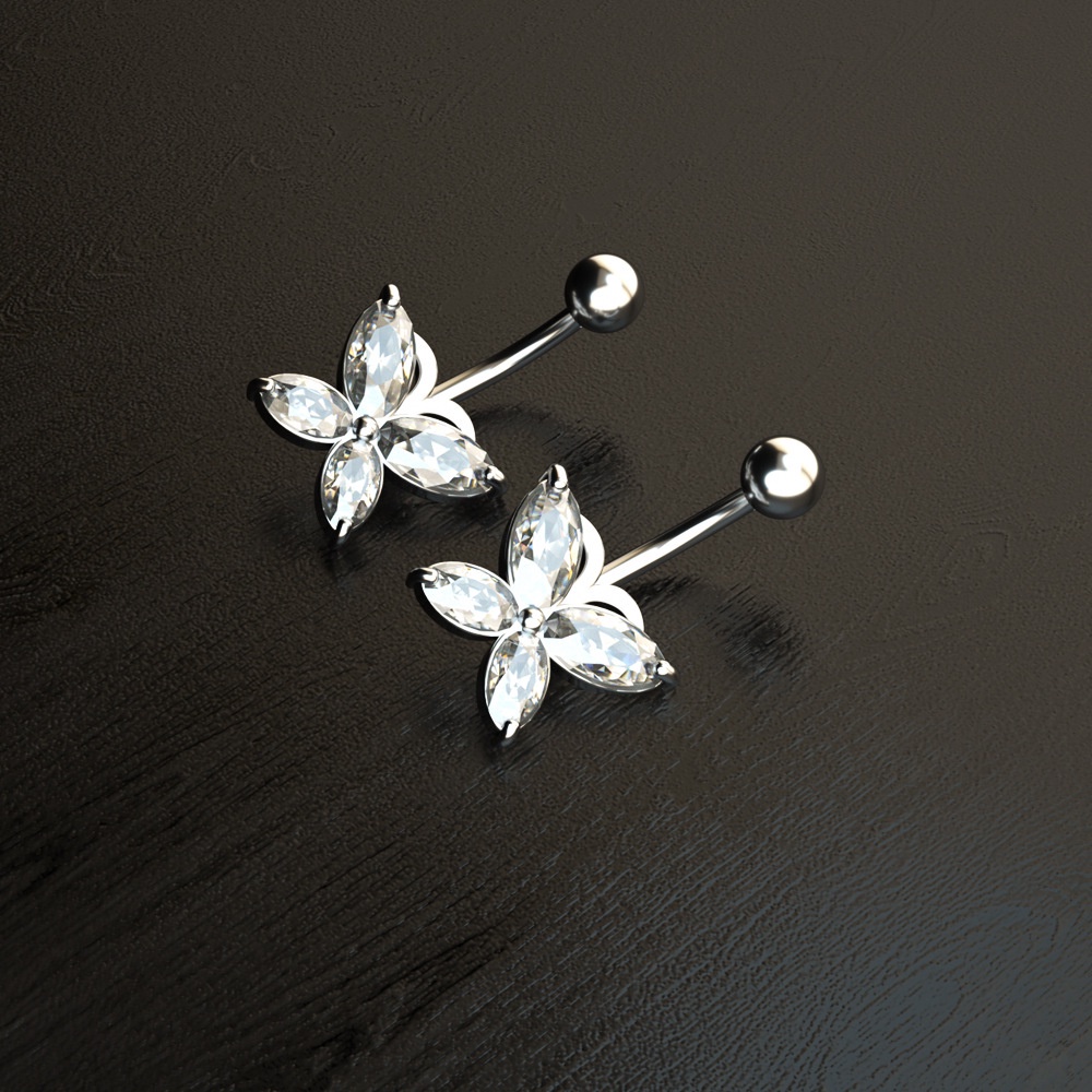 Butterfly Anting Tindik Perut / Pusar Stainless Steel Model Kupu-Kupu Dengan Kristal Zircon Untuk Wanita