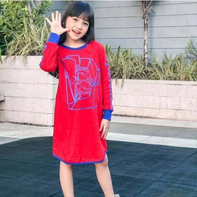 Atasan kaos  anak  tunik casual dee eem warna  merah  biru 