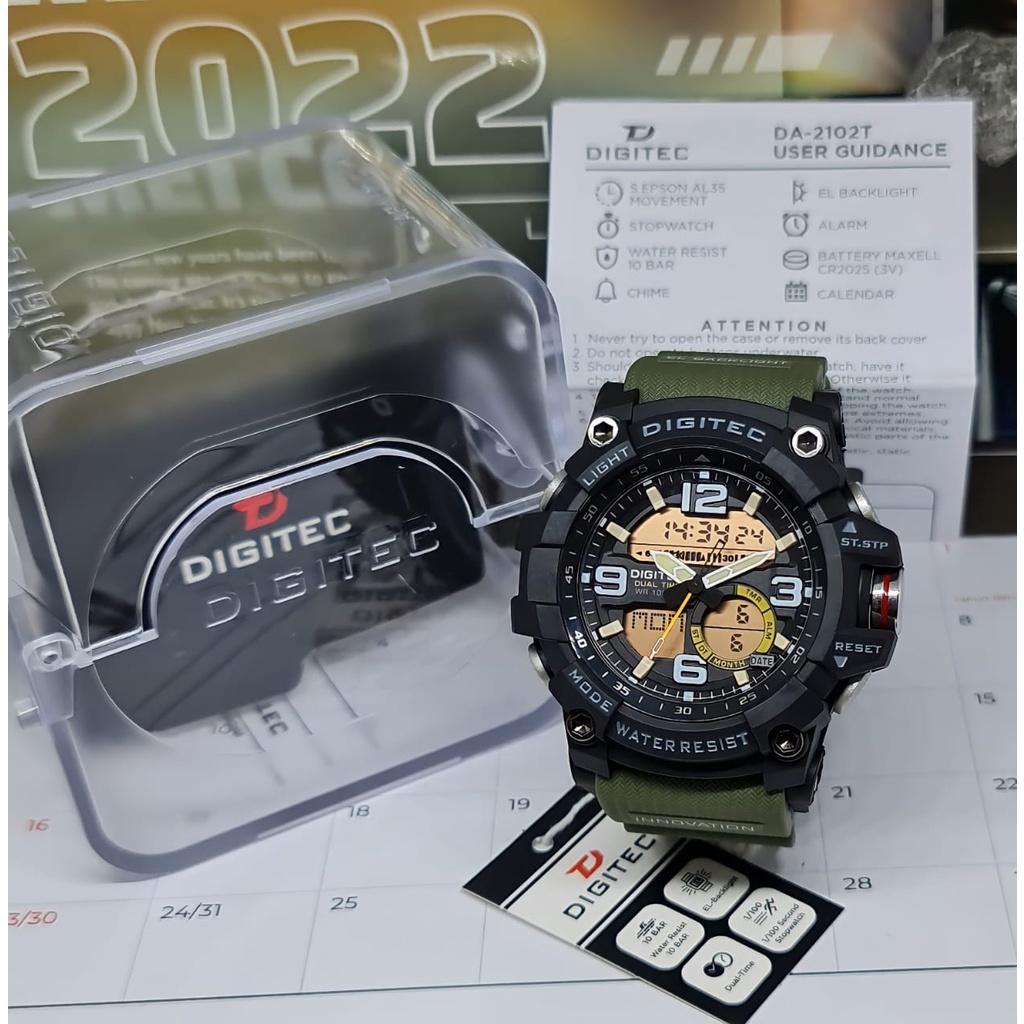 JAM TANGAN PRIA DIGITEC DA 2102 / DG 2102 / DIGITEC 2102 ORIGINAL DOUBLE TIME TAHAN AIR