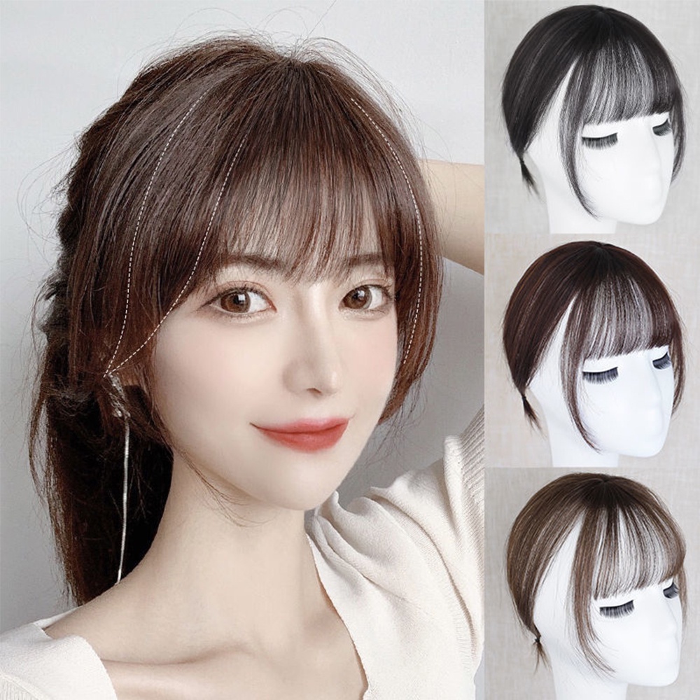 MXBEAUTY Natural Top Hair Bangs Invisible Hairpiece 3D Air Bangs Clip In Synthetic Hair Extensions With Toupee Full Cover High Temperature Fiber Fake Bangs/Multicolor