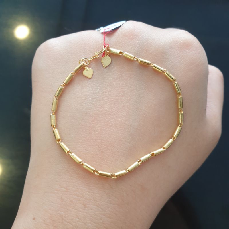 Gelang tangan dewasa model bambu polos mini emas asli kadar 300