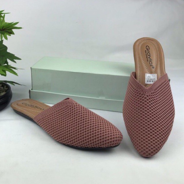 Sandal Flat Wanita Slip On Bahan Rajut Import SF-64 GRAVICI