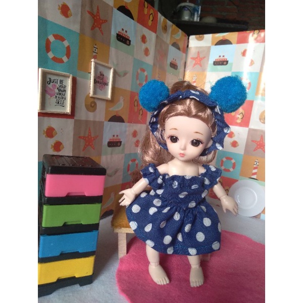 baju boneka bjd yuna 16-17cm set kerut sabrina polka