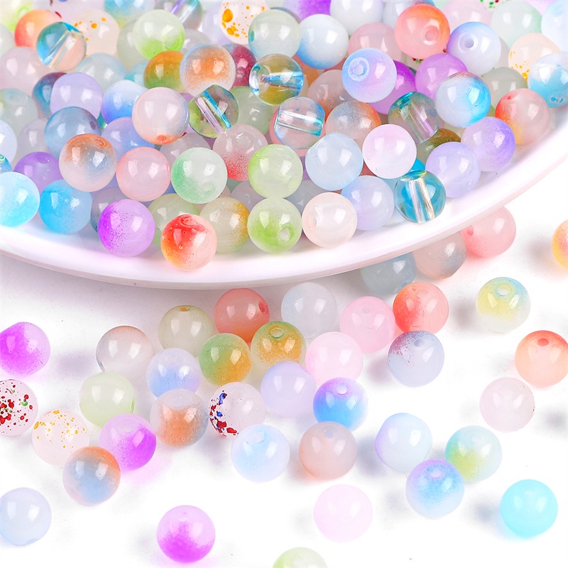 50 pcs Manik-Manik Kaca Bulat Handmade Ukuran 8mm Untuk Perhiasan Gelang Kalung