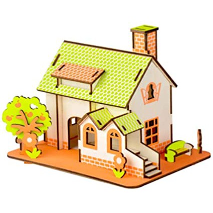 Puzzle Simulation Model - Wooden Puzzle Green Apple House - Pazel Kayu