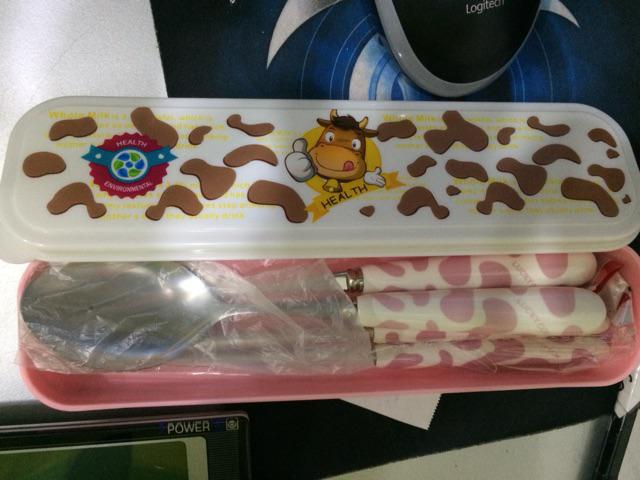 Sendok Set Karakter Sapi Pink Sendok Garpu Sapi Pink