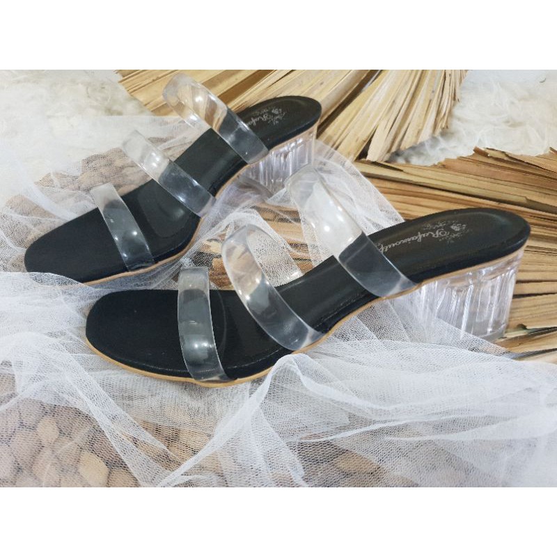 sandal talia hitam sandal kaca wanita 5cm sandal wanita