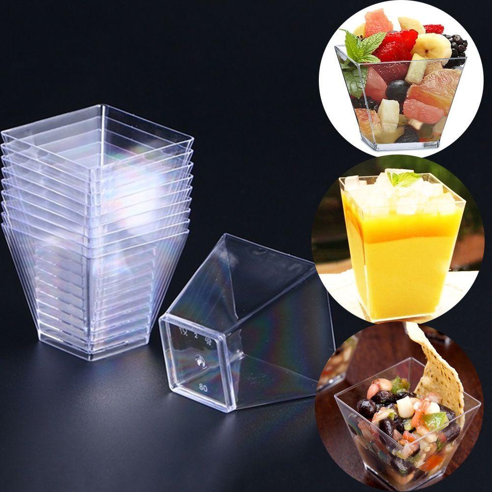 Solighter 10 / 30 / 50 Pcs Cup Holder Makanan Penutup Bentuk Trapesium Transparan Ukuran 60ml