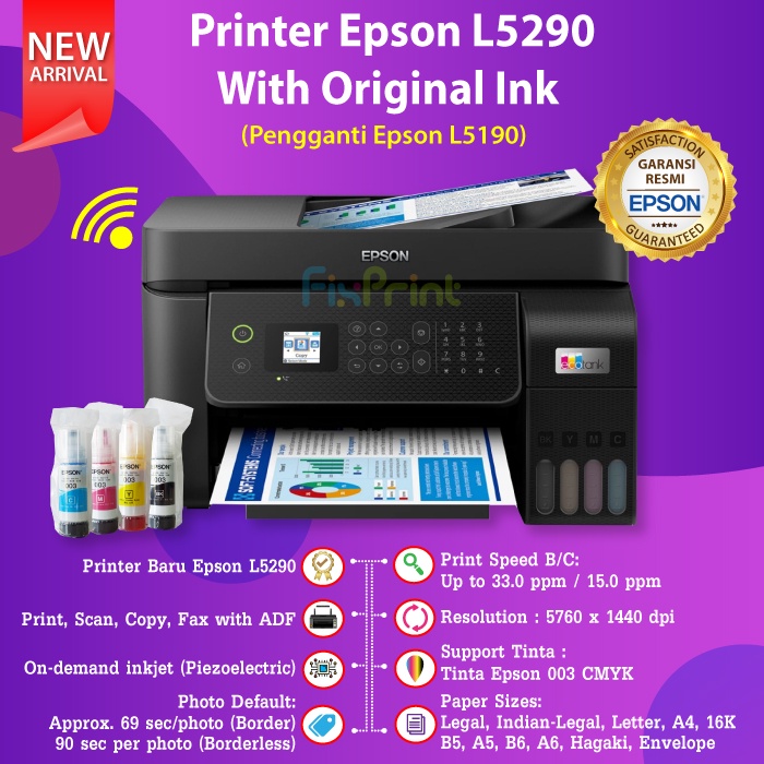 Printer Epson EcoTank L5290 L-5290 5290 All-in One Print Scan Copy WiFi ADF