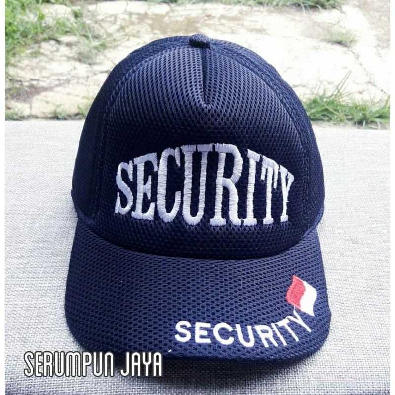 TOPI SECURITY NAVY - TOPI LOGO TULISAN SECURITY NAVY JARING DOUBLE MESH