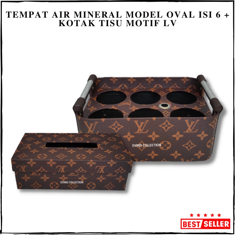 Keranjang Air Mineral Motif Model Oval Isi 6 Cup + Tempat Tisu Kulit Sintetis