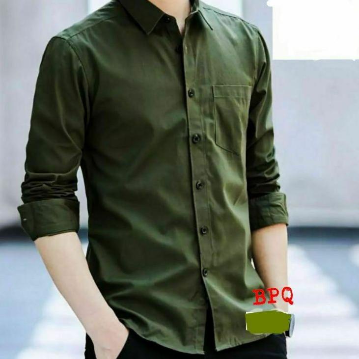 Model Baru.. Baju Kemeja Pria Kasual Polos Hitam slimfit Putih Lengan Panjang /hem baju pria/ kemeja