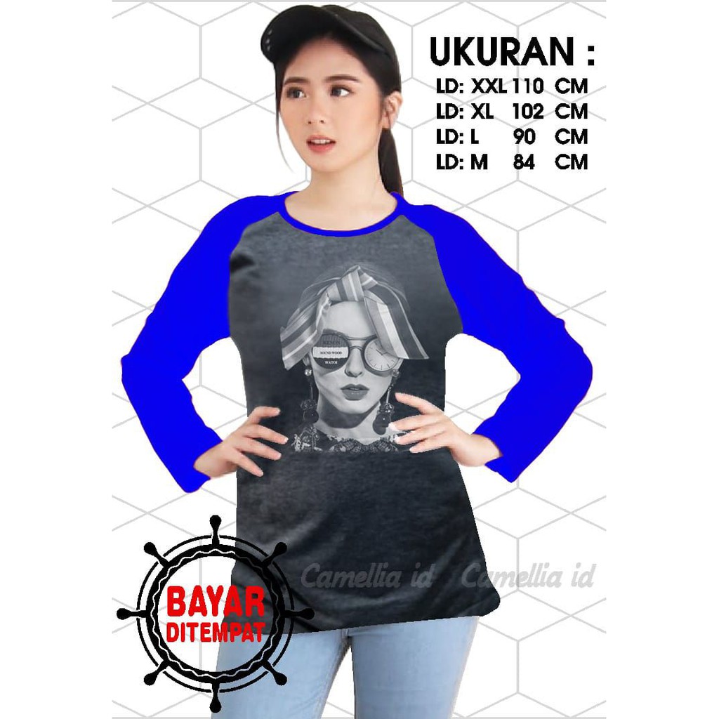 Kaos Raglan (C.PITA)/Kaos Wanita Lengan Panjang/ Kaos Wanita/ Kaos Cewek/ Kaos Oblong/Misty