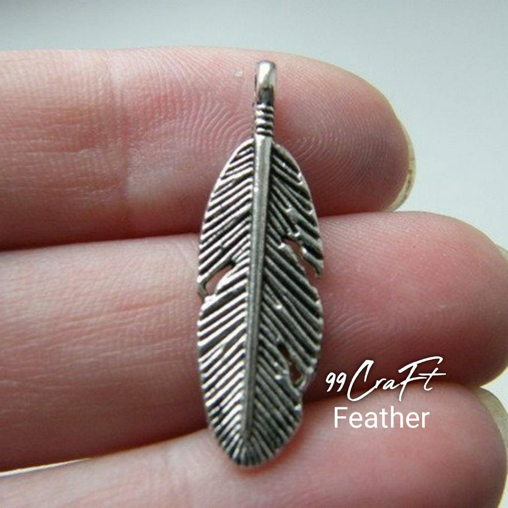 Charm bulu daun feather bandul bronze silver aksesoris membuat kerajinan gelang