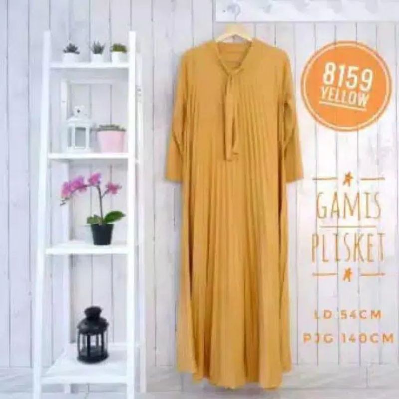 Gamis Plisket Anak Usia 4-11 Tahun / Gamis Anak Leher Pita