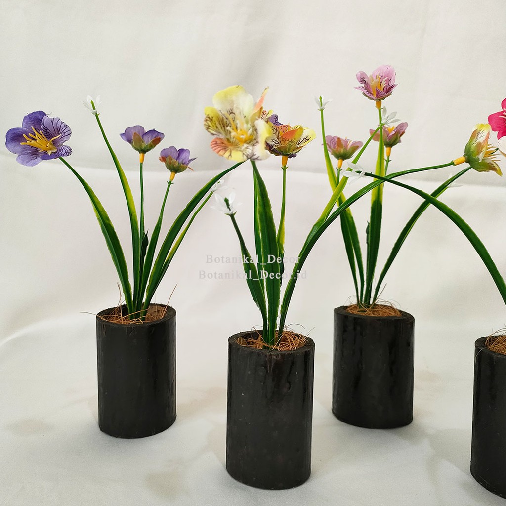 Artificial Flower Wax Bunga Plastik Palsu Imitasi Vas Pot Bamboo Bambu Hias Dekor Meja Rumah Kantor-3