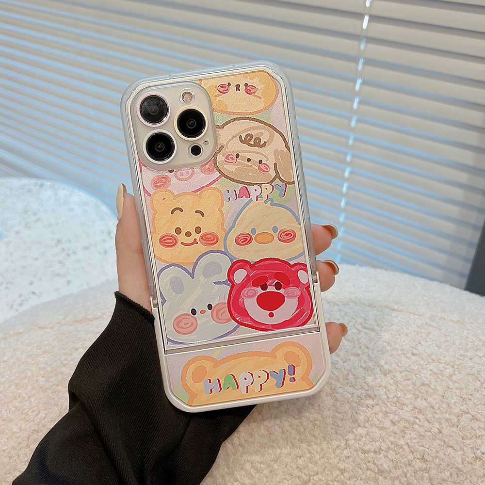 Case Cover Handphone Motif Kartun Doodle Hewan Bisa Dilipat Untuk Iphone 7 / 8plus / X / XR / XS / 11 / 12 / 13 / 14pro MAX / SE