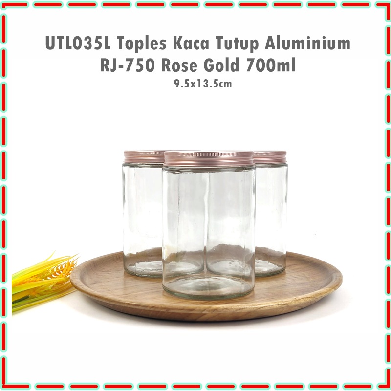 Toples/Jar Kaca Tutup Aluminium RJ750 700ml Silver dan Rose Gold