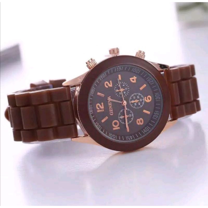 Jam Tangan GENEVA Wanita Pria COUPLE Analog Fashion-Coklat