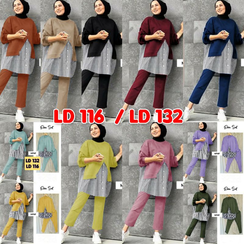 LD132/LD116 SETELAN ELZA SET MOSCREPE KATUN KOTAK JUMBO BIGSIZE STELAN WANITA KEKINIAN KOREAN STYLE 