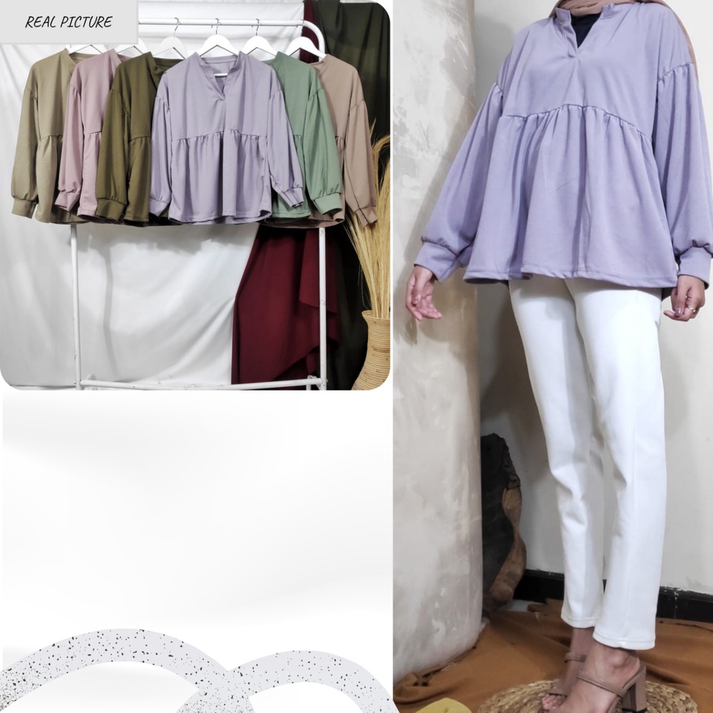 Blouse Wanita Devina LD 106 cm Pjg 65 cm FIt XL-XXL Lengan Panjang Kekinian